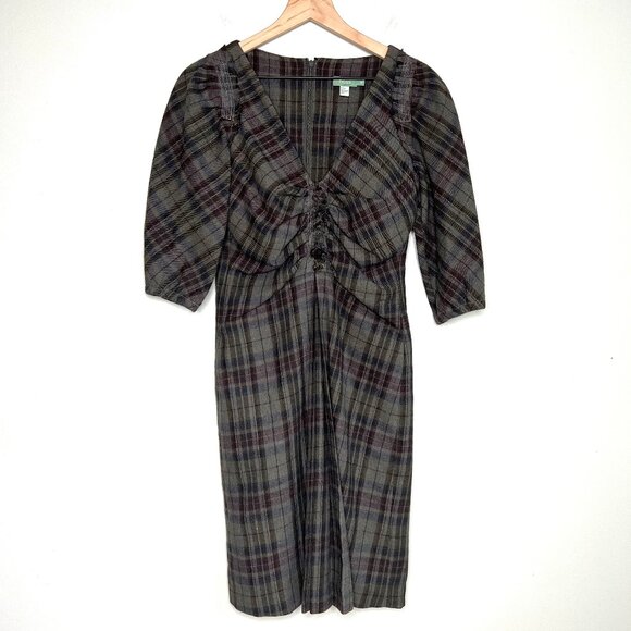 Anthropologie Wool Blend Rustic Cottage Plaid Mini Midi Dress Scottish Outlander - Picture 6 of 6